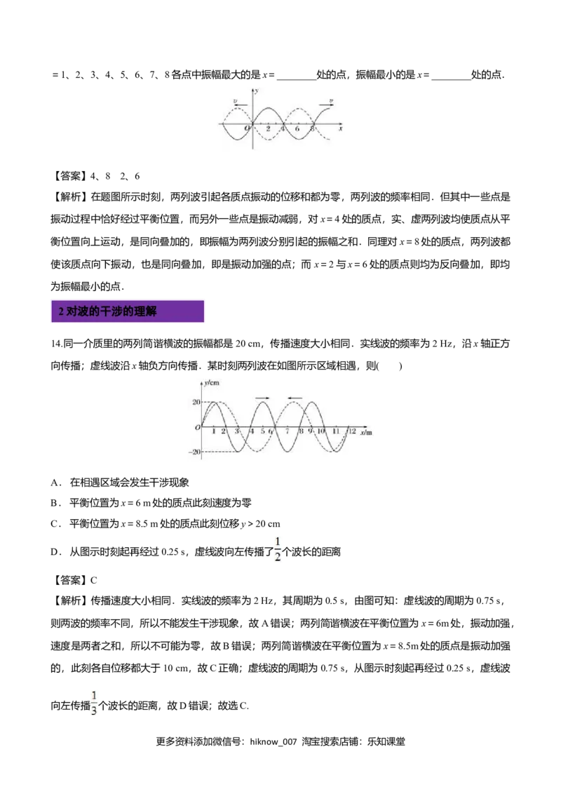 3.4波的干涉-2022-2023学年高二物理课后练（人教版2019）（解析版）_E015高中全科试卷_物理试题_选修1_2.同步练习_同步练习2023