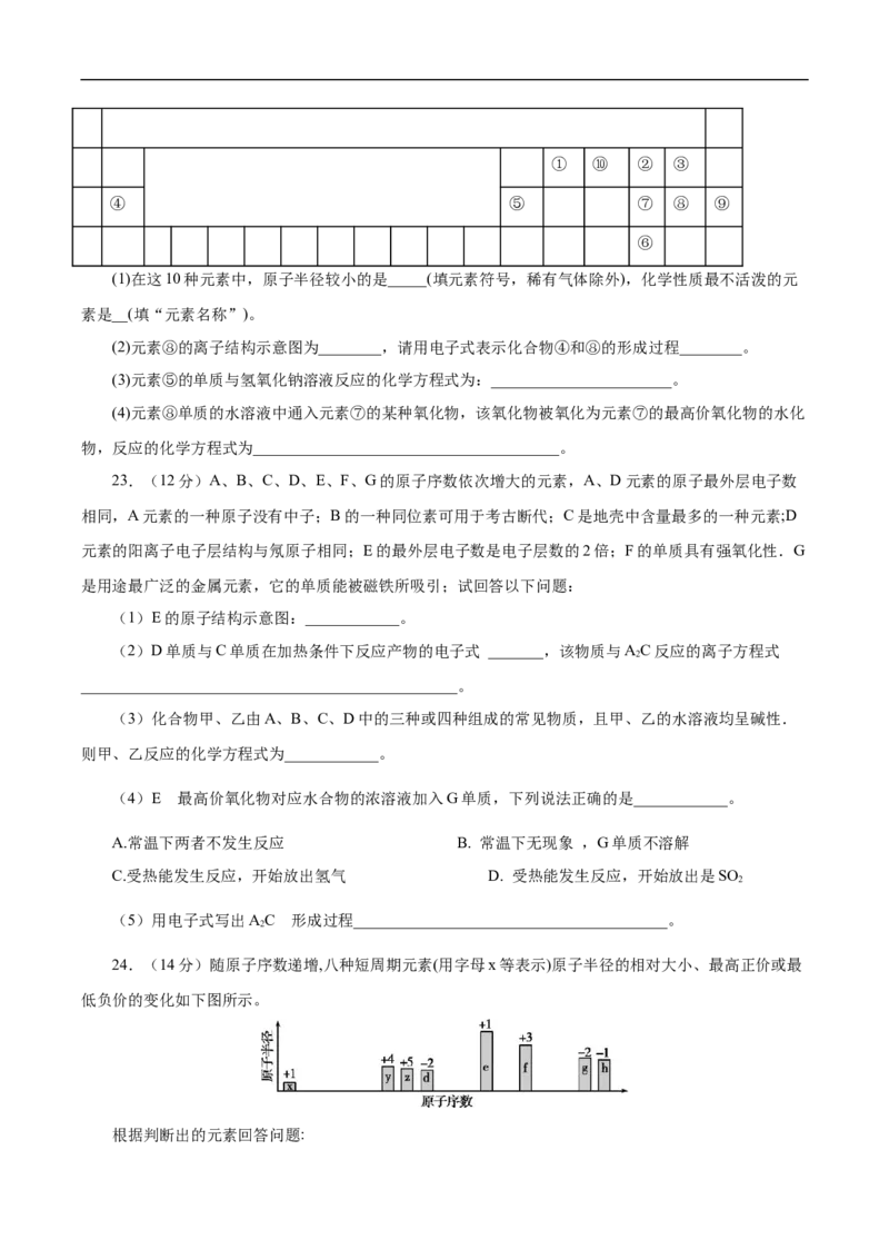 新教材精创第四章章末测试（1）（原卷版）_E015高中全科试卷_化学试题_必修1_1.新版人教版高中化学试卷必修一_1.同步练习_5.同步练习（第五套）
