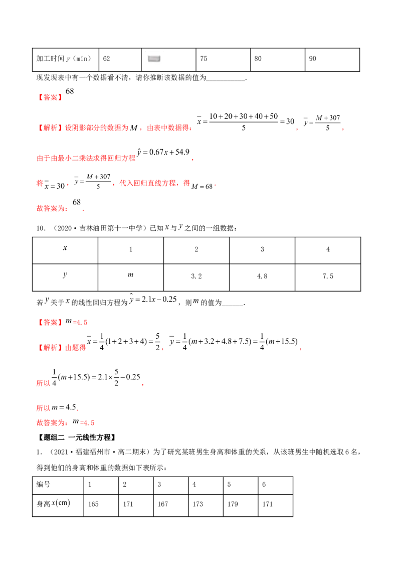 8.2一元线性回归模型及其应用（精练）（解析版）_E015高中全科试卷_数学试题_选修3_02.同步练习_同步练习-举一反三（第三套）