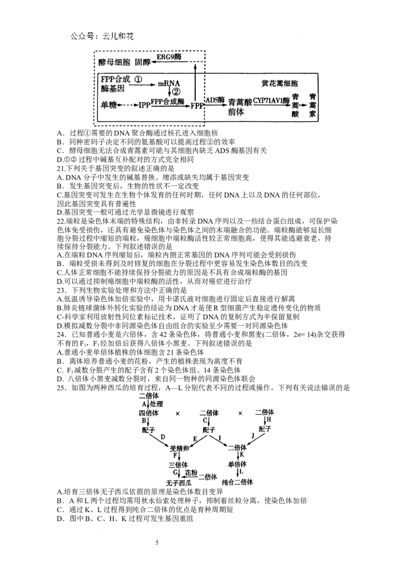 2024年春期期末高一生物参考答案_2024-2025高一（7-7月题库）_2024年8月试卷_0804河南省南阳市2023-2024学年高一下学期期末质量评估