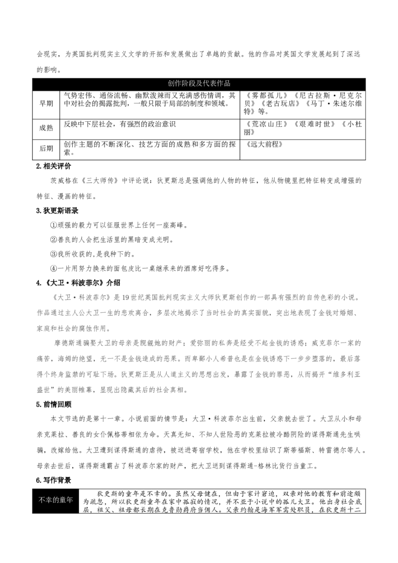 8《大卫&middot;科波菲尔（节选）》（同步学案）-上好课2022-2023学年高二语文选择性必修上册同步备课系列（统编版）_new_E015高中全科试卷_语文试题_选修上_1.同步练习（3套）