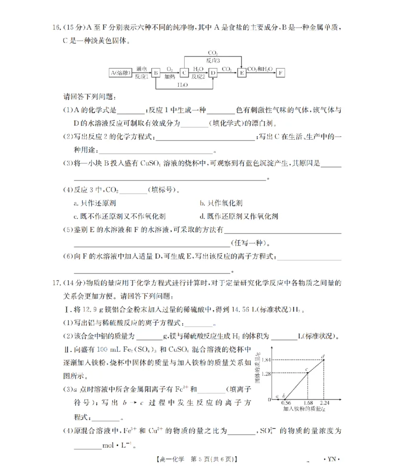 云南省2028届高一上学期12月联考（26-002A）化学_2024-2025高一（7-7月题库）_2026年1月高一_260107金太阳&middot;云南省2028届高一上学期12月联考（26-002A）（全）