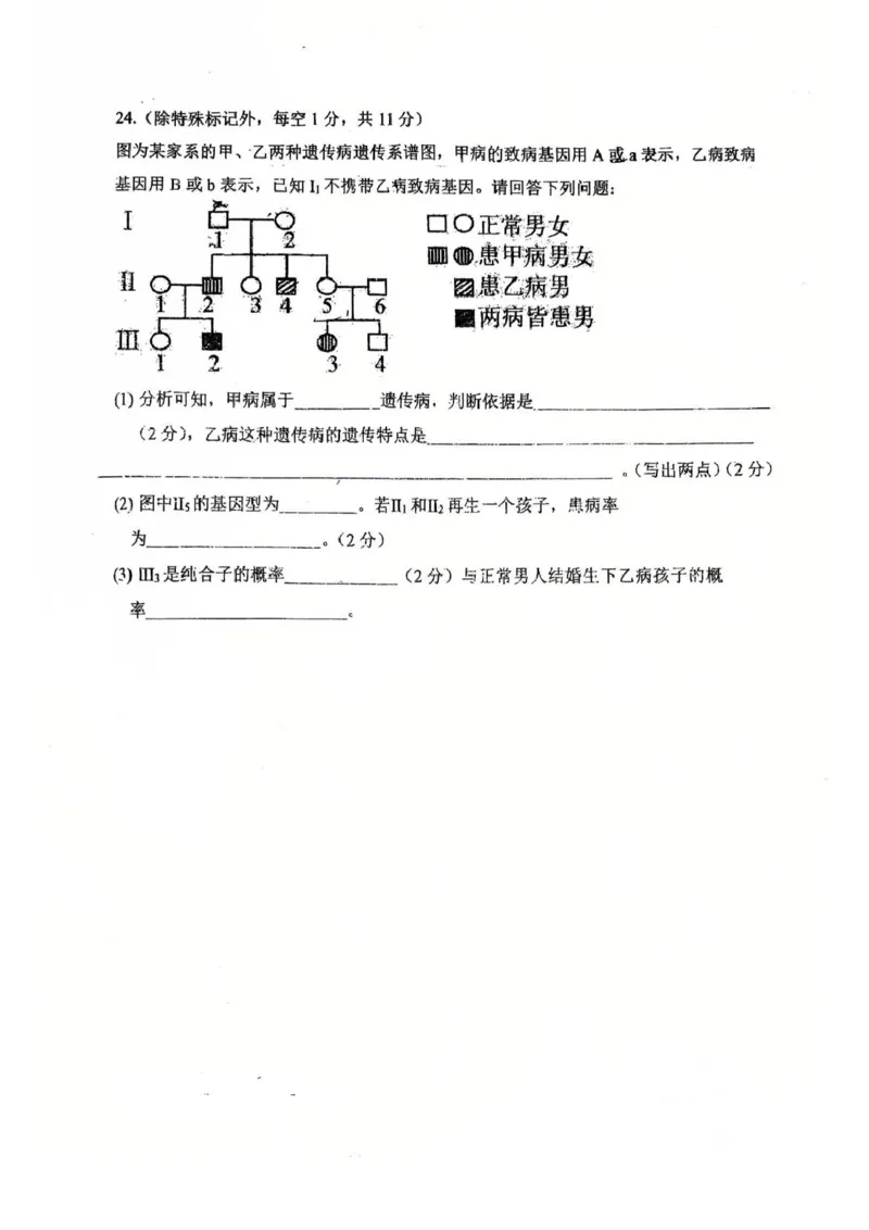 吉林省长春市十一高中2024-2025学年高一下学期4月第一学程考试生物试卷（扫描版，无答案）_2024-2025高一（7-7月题库）_2025年05月试卷