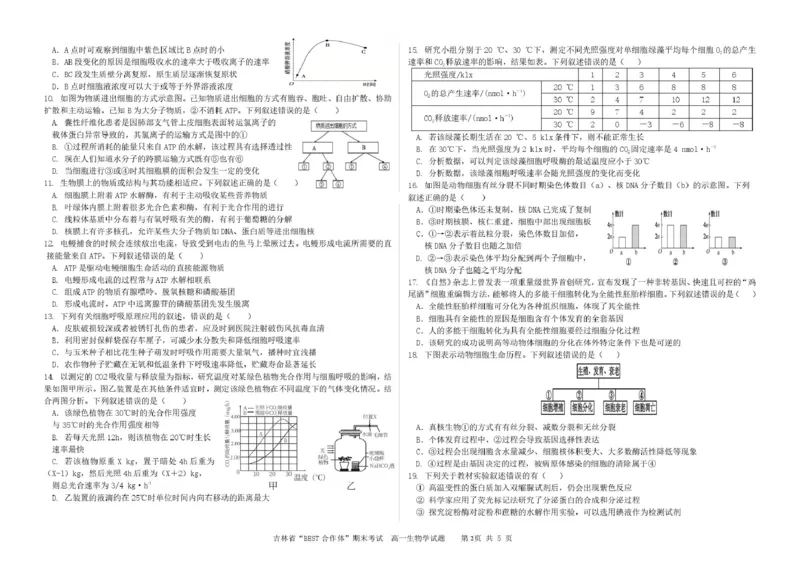 吉林省&ldquo;BEST合作体&rdquo;2024-2025学年高一上学期期末考试生物PDF版含答案_2024-2025高一（7-7月题库）_2025年01月试卷_0115吉林省&ldquo;BEST合作体&rdquo;2024-2025学年高一上学期期末考试