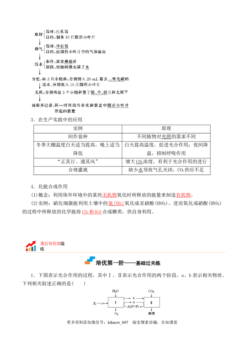 5.4.2光合作用的原理和应用-2022-2023学年高一生物上学期课后培优分级练（2019人教版必修1）（解析版）_E015高中全科试卷_生物试题_必修1_2.同步练习_1.同步练习（第一套）