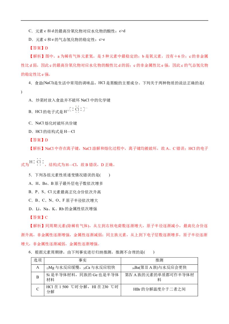新教材精创第四章章末测试（1）（解析版）_E015高中全科试卷_化学试题_必修1_1.新版人教版高中化学试卷必修一_1.同步练习_5.同步练习（第五套）