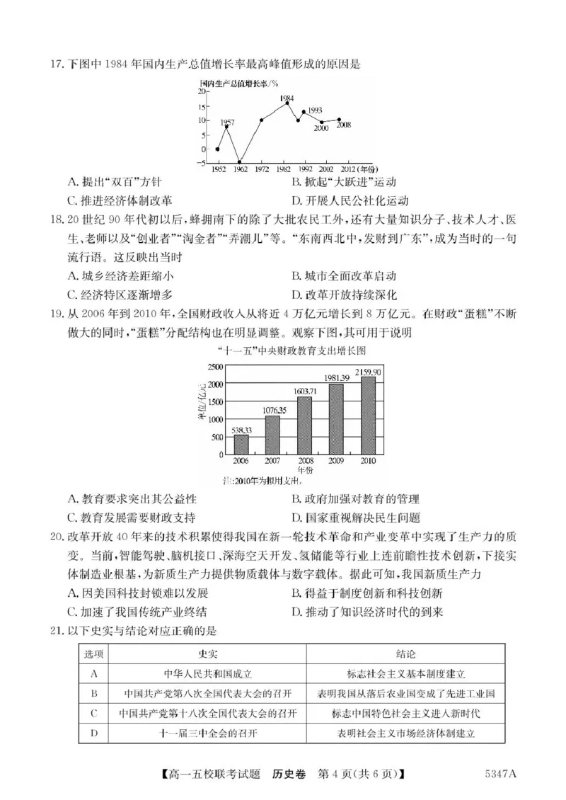 广东省惠州仲恺中学等五校2024-2025学年高一下学期4月联考历史试卷（图片版，含答案）_2024-2025高一（7-7月题库）_2025年04月试卷
