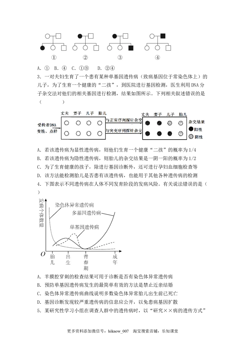 5.3人类遗传病（原卷版）_E015高中全科试卷_生物试题_必修2_2.同步练习_2、课后培优练2023_5.3+人类遗传病-2022-2023学年高一生物课后培优分级练（人教版2019必修2）