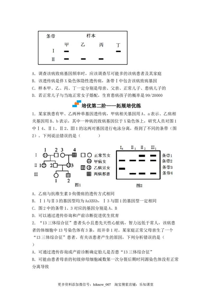 5.3人类遗传病（原卷版）_E015高中全科试卷_生物试题_必修2_2.同步练习_2、课后培优练2023_5.3+人类遗传病-2022-2023学年高一生物课后培优分级练（人教版2019必修2）