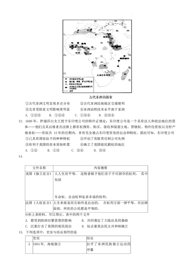 北京市房山区2024届高三上学期期末考试历史(1)_2024年2月_022月合集_2024届北京市房山区高三上学期期末考试