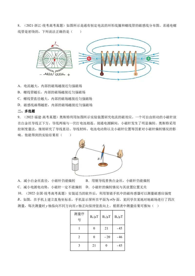 专题10磁场（选择题）学易金卷：三年（2021-2023）高考物理真题分项汇编（全国通用）（原卷版）_2024年4月_其他_240413学易金卷：三年（2021-2023）高考物理真题分项汇编（全国通用）