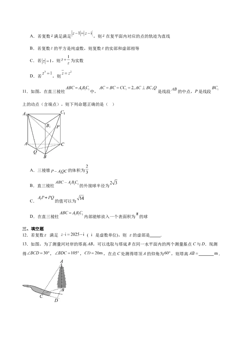 安徽省智学大联考&middot;皖中名校联盟（合肥市第八中学）2024-2025学年高一下学期期中考试数学Word版含解析_2024-2025高一（7-7月题库）_2025年05月试卷