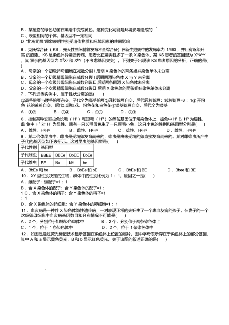 江苏省扬州市高邮市2024-2025学年高一下学期期中学情调研测试生物试卷（有答案）_2024-2025高一（7-7月题库）_2025年05月试卷_0523江苏省扬州市高邮市2024-2025学年高一下学期期中考试