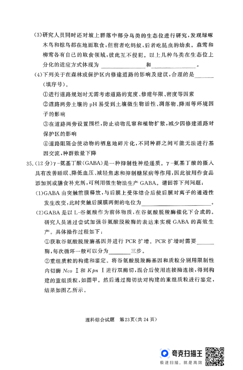 全国乙卷新课标版河南省湘豫名校联考2024届春季学期高三年级第四次模拟考试(5.15-5.16)理科综合能力测试试题+答案(1)_2024年5月_025月合集