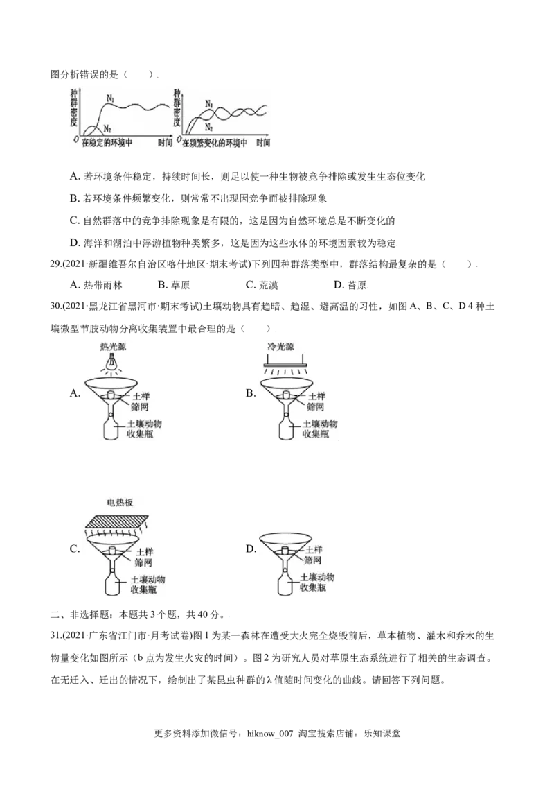 第02章群落及其演替（B卷&middot;提升能力）高二生物同步单元AB卷（人教版2019选择性必修2）（原卷版）_E015高中全科试卷_生物试题_选修2_1.单元测试_1、单元测试