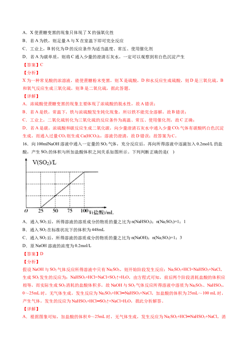 专题01硫及其化合物专项训练-高一化学下学期期中专项复习（人教版2019必修第二册）（解析版）_E015高中全科试卷_化学试题_必修2_2.新版人教版高中化学试卷必修二_6.期中专项复习