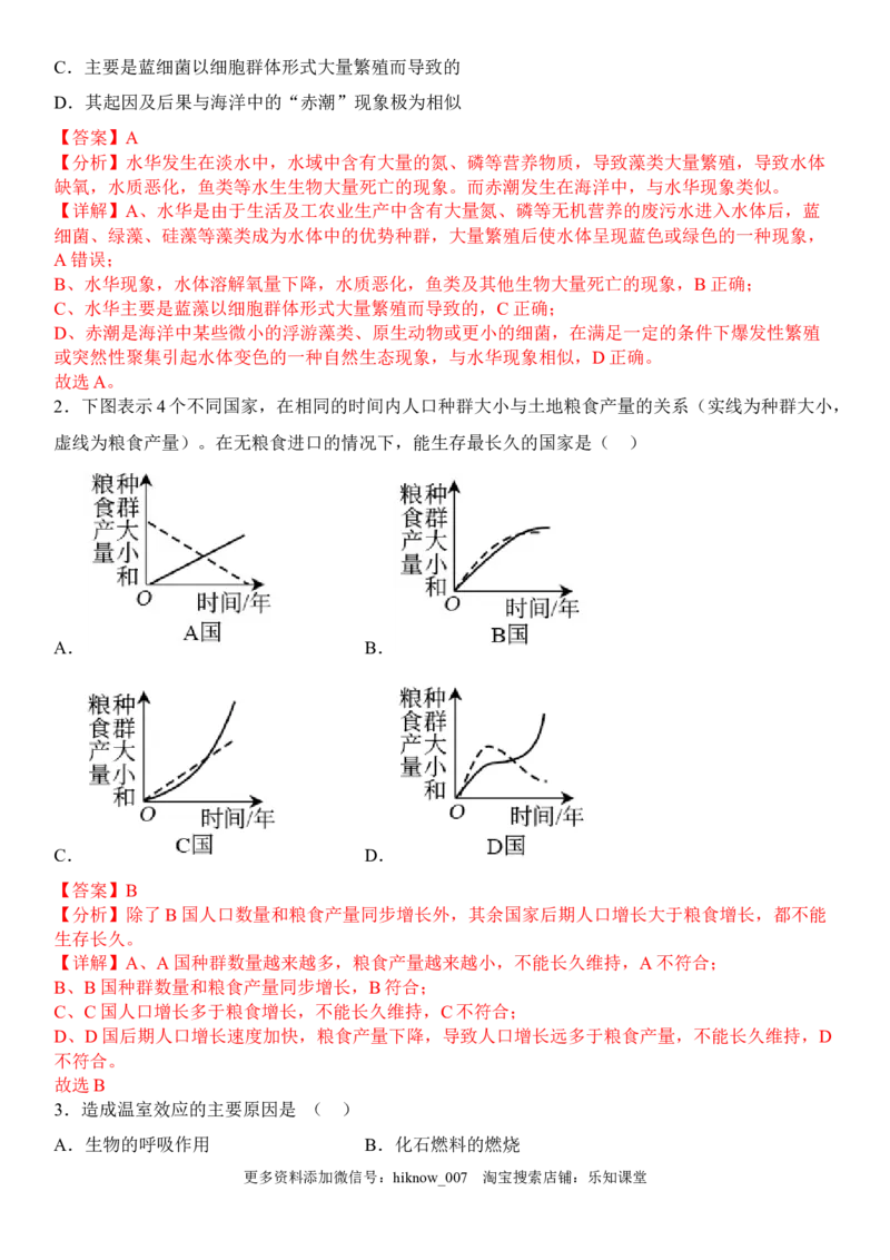 4.1人类活动对生态环境的影响（解析版）_E015高中全科试卷_生物试题_选修2_2.同步练习_1.课后培优练2023年