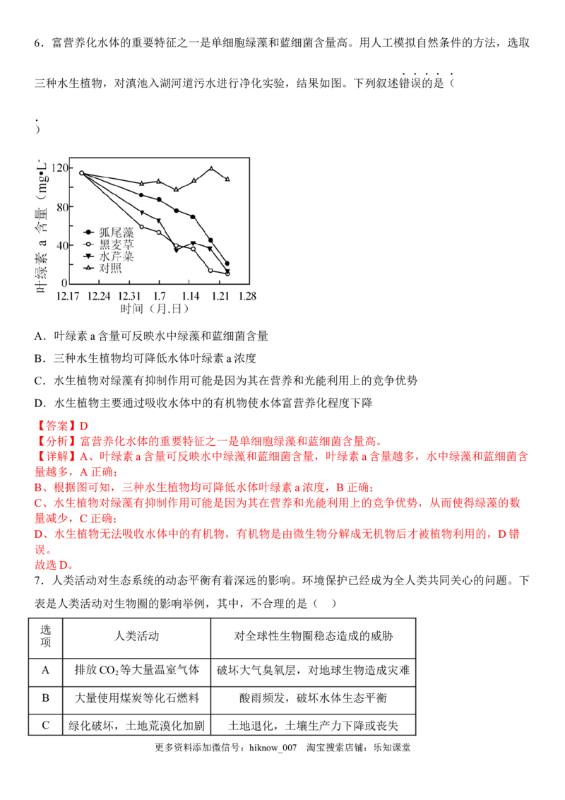 4.1人类活动对生态环境的影响（解析版）_E015高中全科试卷_生物试题_选修2_2.同步练习_1.课后培优练2023年