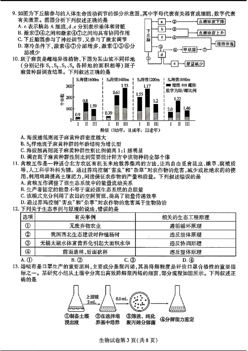 三省三校三模-生物(1)_2024年5月_025月合集_2024届东北三省三校高三下学期第三次联合模拟考试