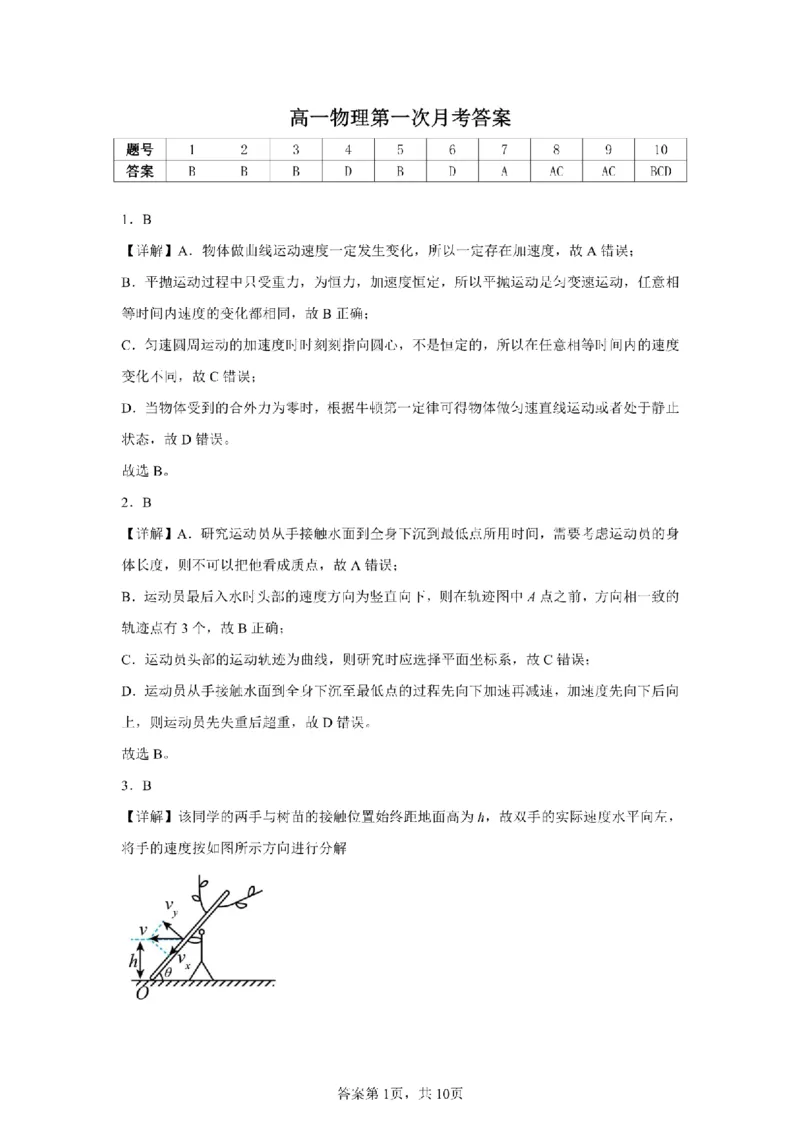 江西省赣州中学2024-2025学年高一下学期第一次月考物理试卷（PDF版，含解析）_2024-2025高一（7-7月题库）_2025年04月试卷_0419江西省赣州中学2024-2025学年高一下学期第一次月考试题