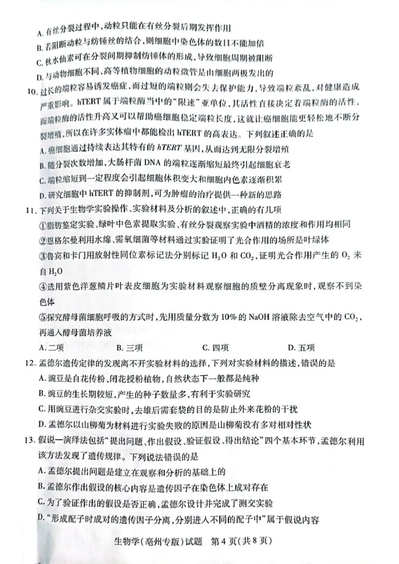 安徽省滁州市2024-2025学年高一下学期3月月考生物试题（扫描版有答案）_2024-2025高一（7-7月题库）_2025年03月试卷_0326安徽省滁州市部分学校2024-2025学年高一下学期3月月考