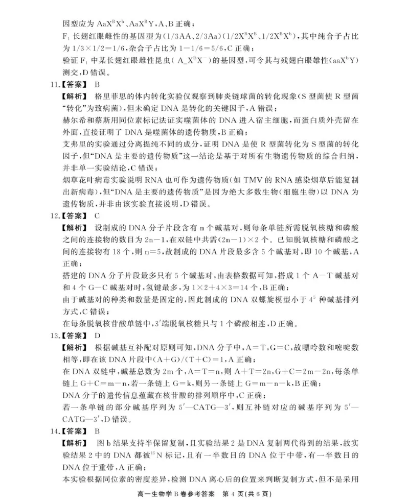安徽省鼎尖名校2024-2025学年高一下学期5月阶段性检测生物（B）试卷（图片版有解析）_2024-2025高一（7-7月题库）_2025年6月7.10新增_0611安徽省鼎尖名校2024-2025学年高一下学期5月联考试题