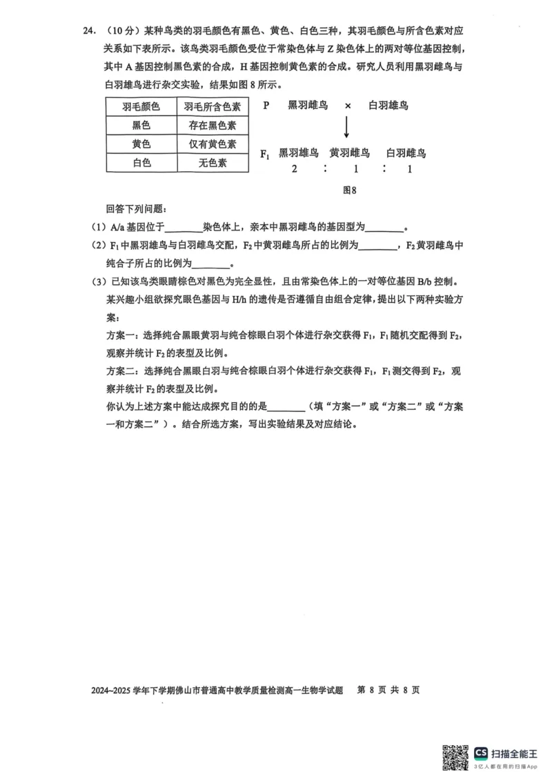 广东省佛山市2024-2025学年高一下学期6月期末生物_2024-2025高一（7-7月题库）_2025年7月_250703广东省佛山市2024-2025学年高一下学期普通高中教学质量检测