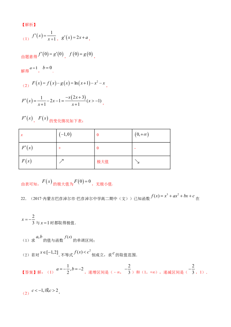 专题5.4《一元函数的导数及其应用》单元测试卷（A卷基础篇）解析版_E015高中全科试卷_数学试题_选修2_01.同步练习_同步练习（第四套）