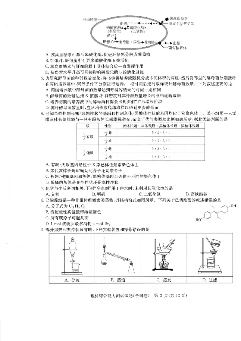 华大新高考联盟2024届高三4月教学质量测评理科综合试题（老教材全国卷）_2024年4月_01按日期_6号_2024届华大新高考联盟高三4月教学质量测评（老高考）