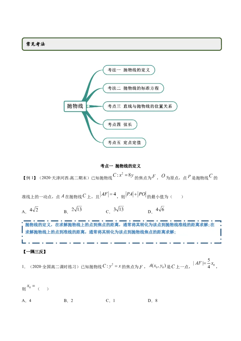 3.3抛物线（精讲）（原卷版）_E015高中全科试卷_数学试题_选修1_02.同步练习_3.同步练习_3.3抛物线（精讲）