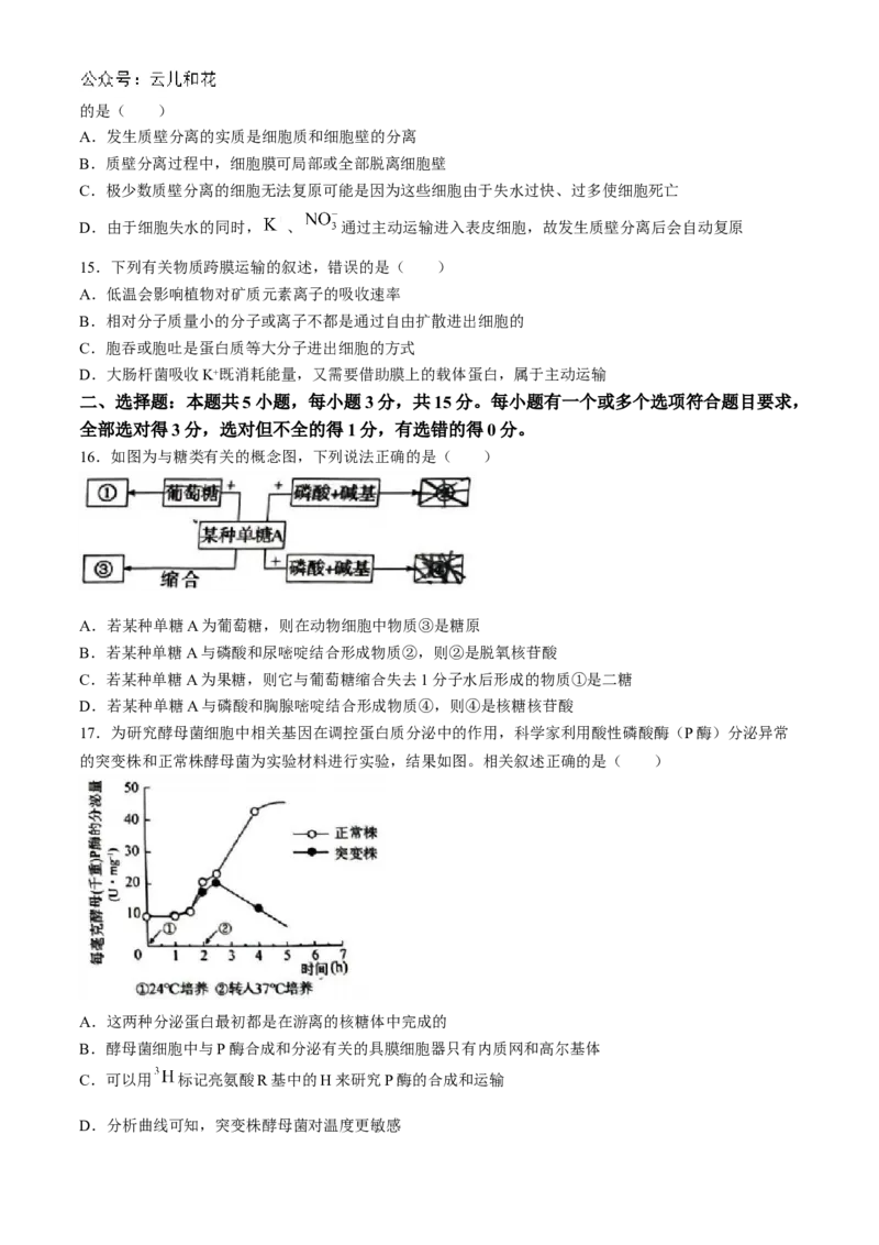 山东省菏泽市2024-2025学年高一上学期11月期中考试生物试题（B卷）(含答案)_2024-2025高一（7-7月题库）_2024年11月试卷_1126山东省菏泽市2024-2025学年高一上学期11月期中考试