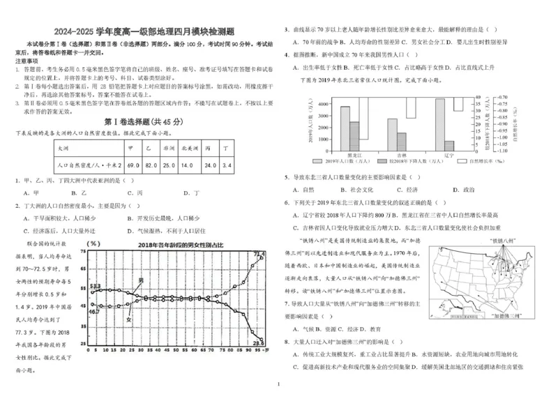山东省威海市乳山市银滩高级中学2024-2025学年高一下学期4月月考地理试题（PDF版，含答案）_2024-2025高一（7-7月题库）_2025年05月试卷