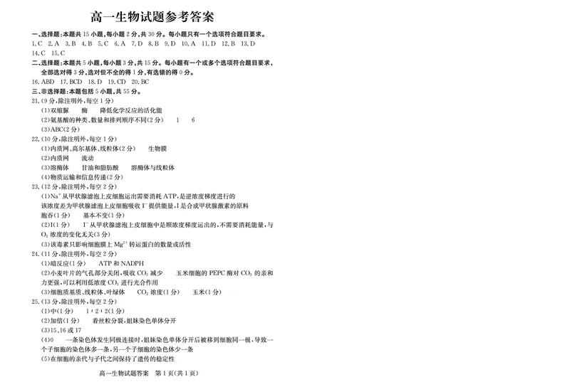 山东省德州市2024-2025学年高一上学期1月联考试题生物PDF版含答案(1)_2024-2025高一（7-7月题库）_2025年02月试卷_0202山东省德州市2024-2025学年高一上学期1月联考试题