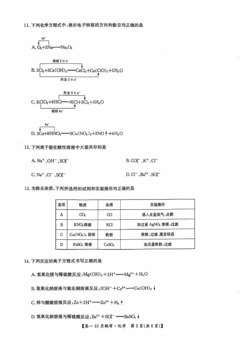 化学-河南洛阳九师联盟2024-2025学年高一上学期10月联考(1)_2024-2025高一（7-7月题库）_2024年10月试卷_1022河南洛阳九师联盟2024-2025学年高一上学期10月联考