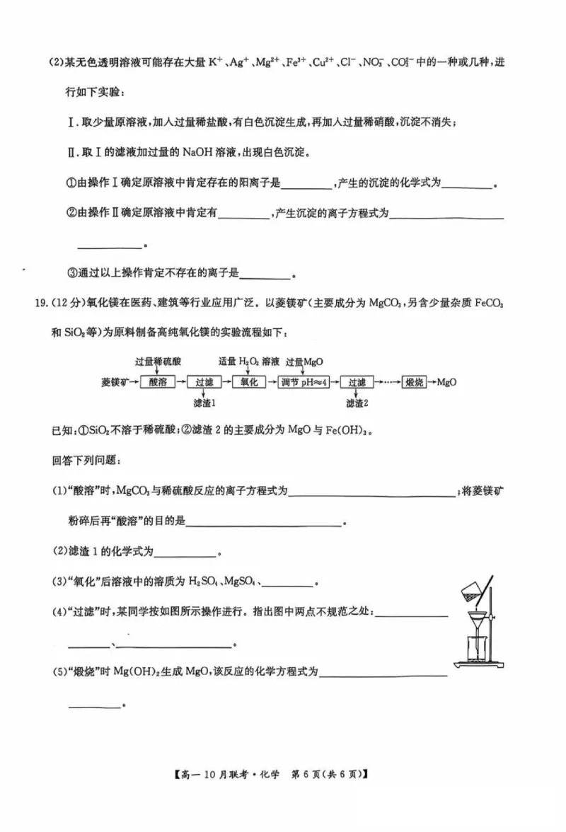 化学-河南洛阳九师联盟2024-2025学年高一上学期10月联考(1)_2024-2025高一（7-7月题库）_2024年10月试卷_1022河南洛阳九师联盟2024-2025学年高一上学期10月联考