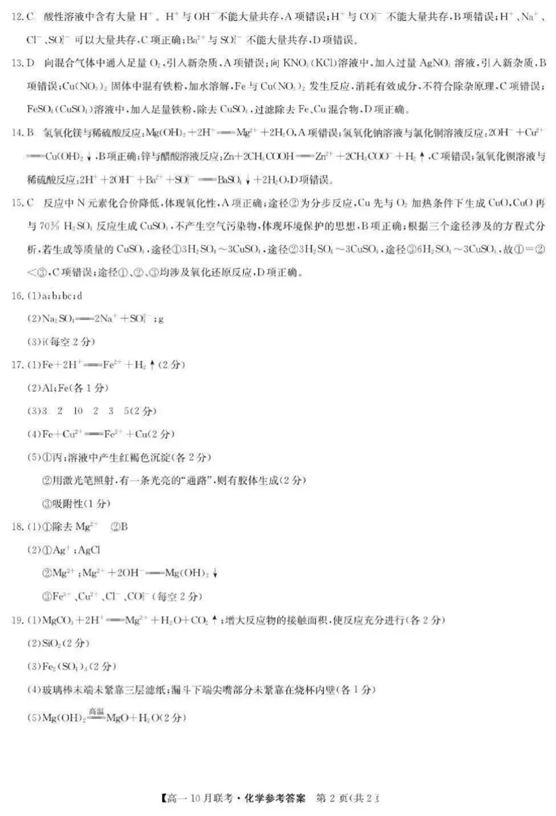 化学-河南洛阳九师联盟2024-2025学年高一上学期10月联考(1)_2024-2025高一（7-7月题库）_2024年10月试卷_1022河南洛阳九师联盟2024-2025学年高一上学期10月联考