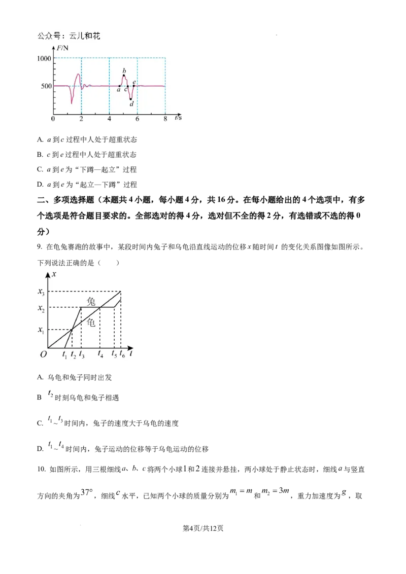 云南省大理白族自治州2023-2024学年高一下学期7月期末物理试题_2024-2025高一（7-7月题库）_2024年8月试卷_0804云南省大理白族自治州2023-2024学年高一下学期7月期末