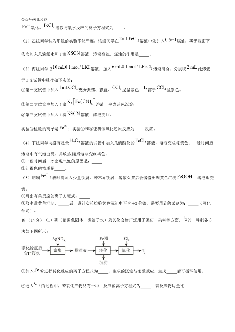 广东省实验中学2024-2025学年高一上学期期中考试化学试题（含答案）_2024-2025高一（7-7月题库）_2024年11月试卷_1129广东省实验中学2024-2025学年高一上学期期中考试