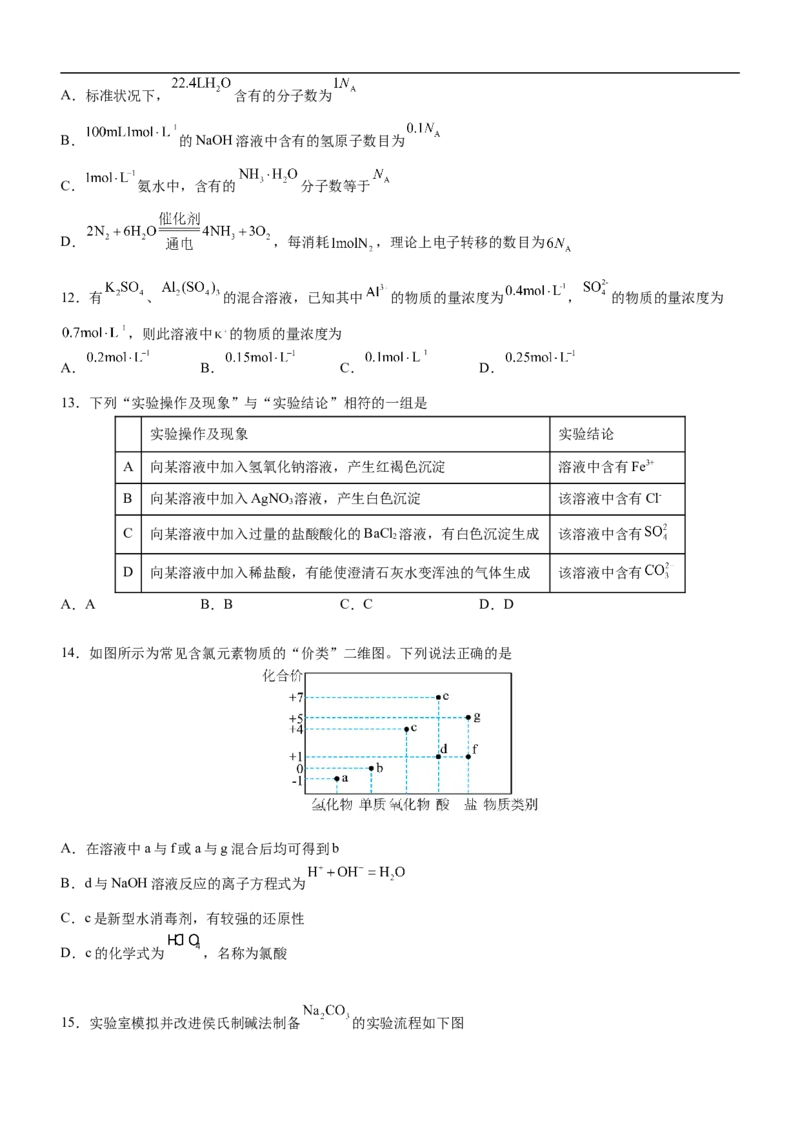 广东省阳江市高新区2024-2025学年高一上学期11月期中考试化学Word版含答案_2024-2025高一（7-7月题库）_2024年11月试卷_1122广东省阳江市高新区2024-2025学年高一上学期11月期中考试