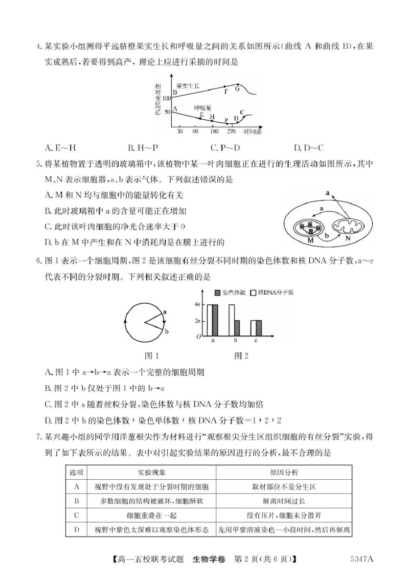 广东省惠州仲恺中学等五校2024-2025学年高一下学期4月联考生物试卷（扫描版有答案）_2024-2025高一（7-7月题库）_2025年04月试卷