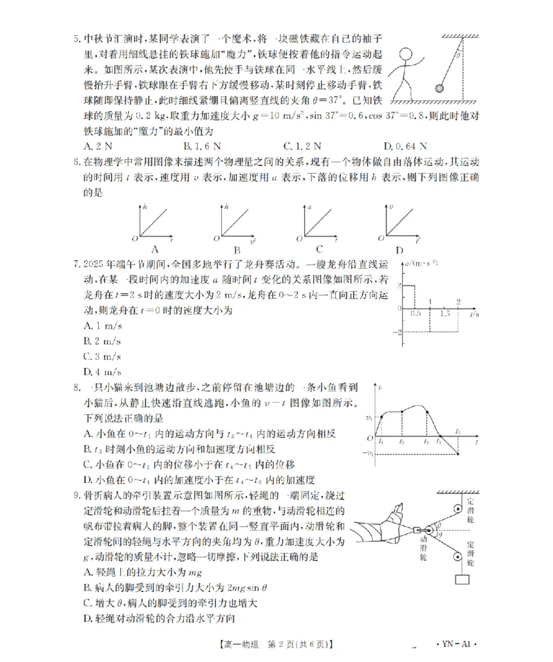 云南省2028届高一上学期12月联考（26-002A）物理_2024-2025高一（7-7月题库）_2026年1月高一_260107金太阳&middot;云南省2028届高一上学期12月联考（26-002A）（全）