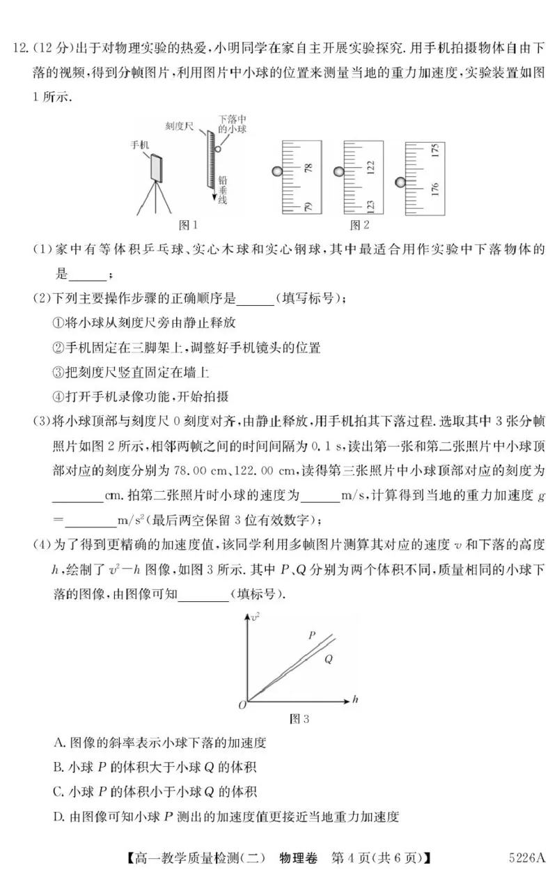 广东省八校联盟2024-2025学年高一上学期教学质量检测（二）物理试卷（图片版，含解析）_2024-2025高一（7-7月题库）_2025年01月试卷