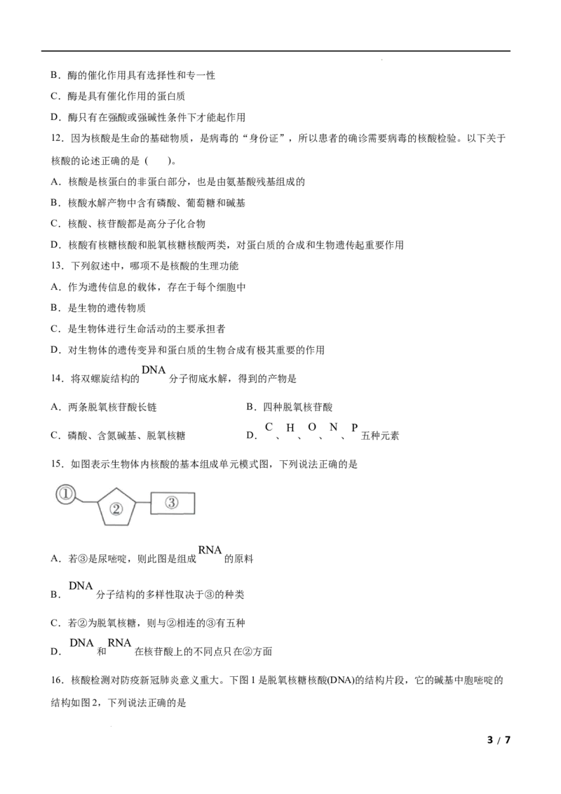 第04单元生物大分子（A卷&bull;夯实基础）-2021-2022学年高二化学同步单元AB卷（人教版2019选择性必修3）（原卷版）_E015高中全科试卷_化学试题_选修3_5.新版人教版高中化学试卷选择性必修3
