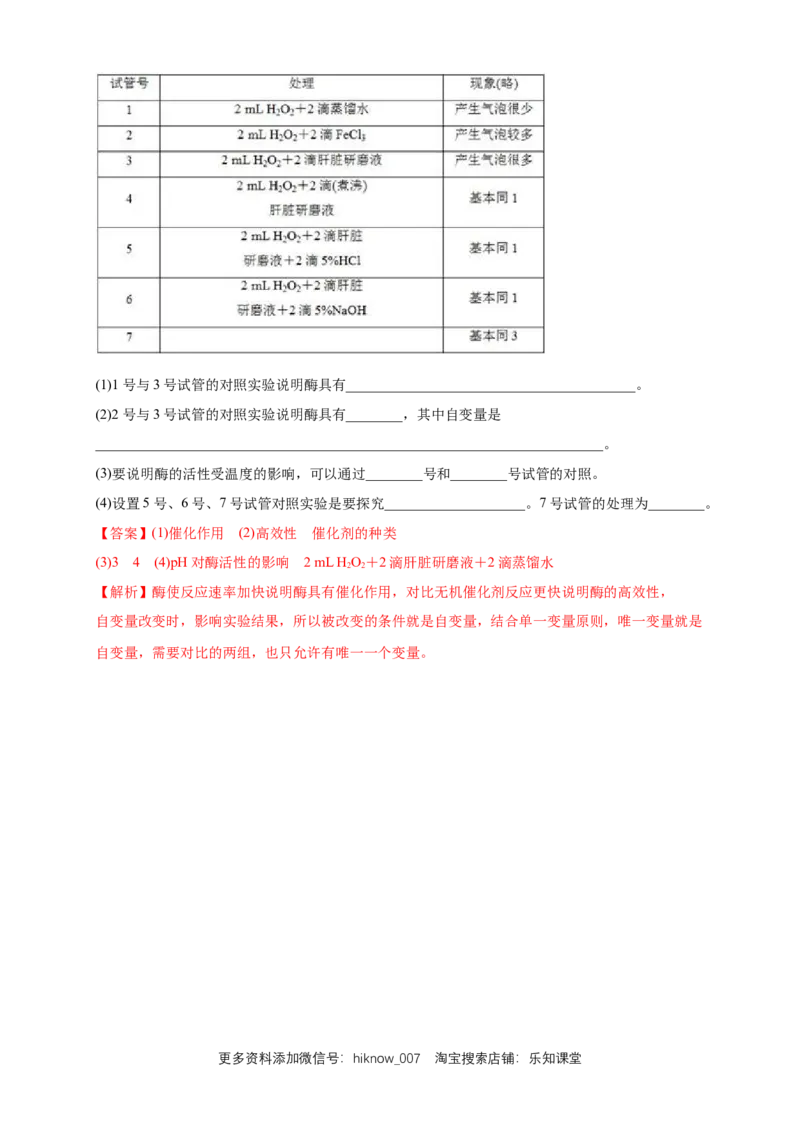 5.1.1降低化学反应活化能的酶练习（1）（解析版）_E015高中全科试卷_生物试题_必修1_2.同步练习_2.同步练习（第二套）_5.1.1降低化学反应活化能的酶练习（1）