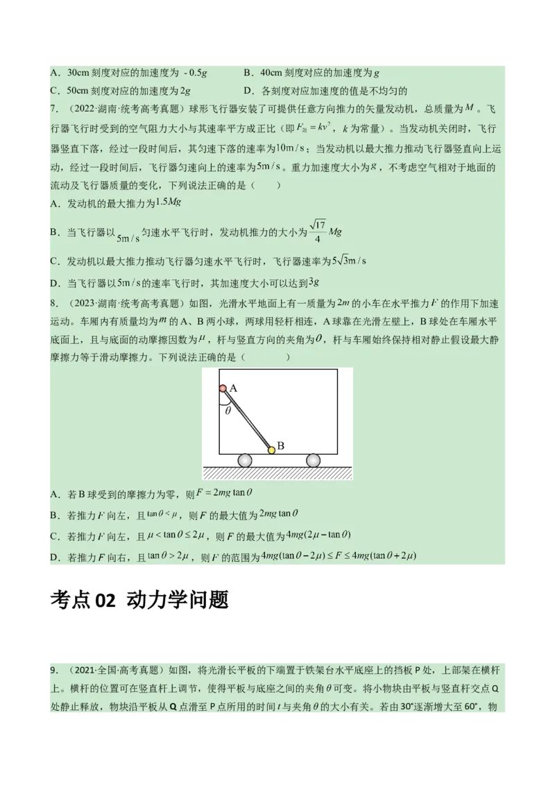 专题03运动与力的关系-学易金卷：三年（2021-2023）高考物理真题分项汇编（全国通用）（原卷版）_2024年4月_其他_240413学易金卷：三年（2021-2023）高考物理真题分项汇编（全国通用）