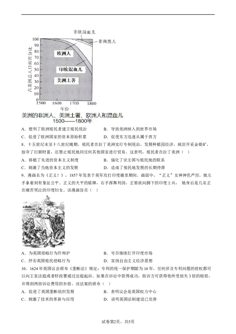 第12课资本主义世界殖民体系的形成（含答案解析）-2022-2023学年高一历史下学期课后诊断性课时练+单元练（中外历史纲要下册）_E015高中全科试卷_历史试题_必修下_2.同步练习