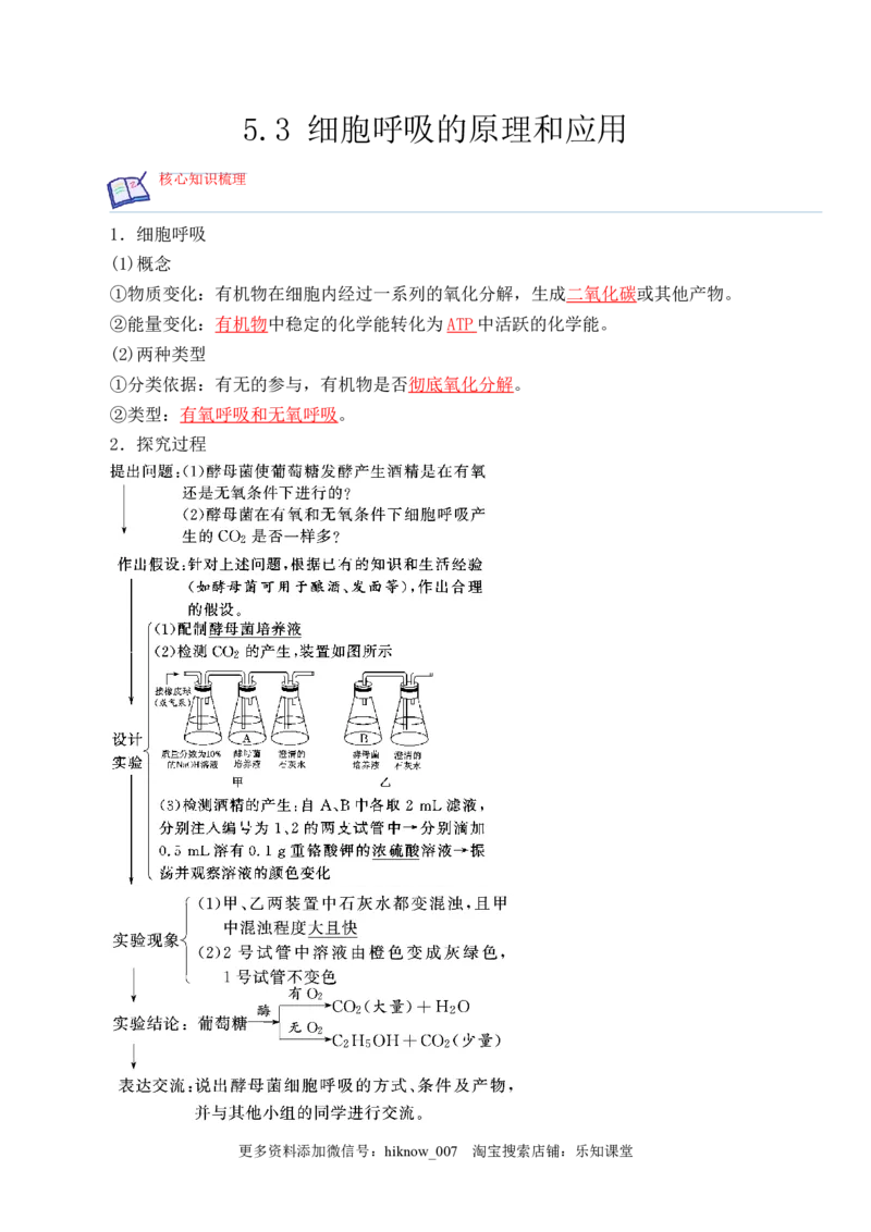5.3细胞呼吸的原理和应用-2022-2023学年高一生物上学期课后培优分级练（2019人教版必修1）（解析版）_E015高中全科试卷_生物试题_必修1_2.同步练习_1.同步练习（第一套）