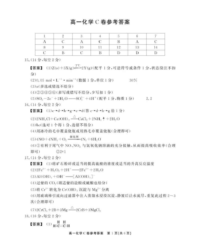 安徽省鼎尖名校2024-2025学年高一下学期5月阶段性检测化学（C）试卷（图片版，含答案）_2024-2025高一（7-7月题库）_2025年6月7.10新增