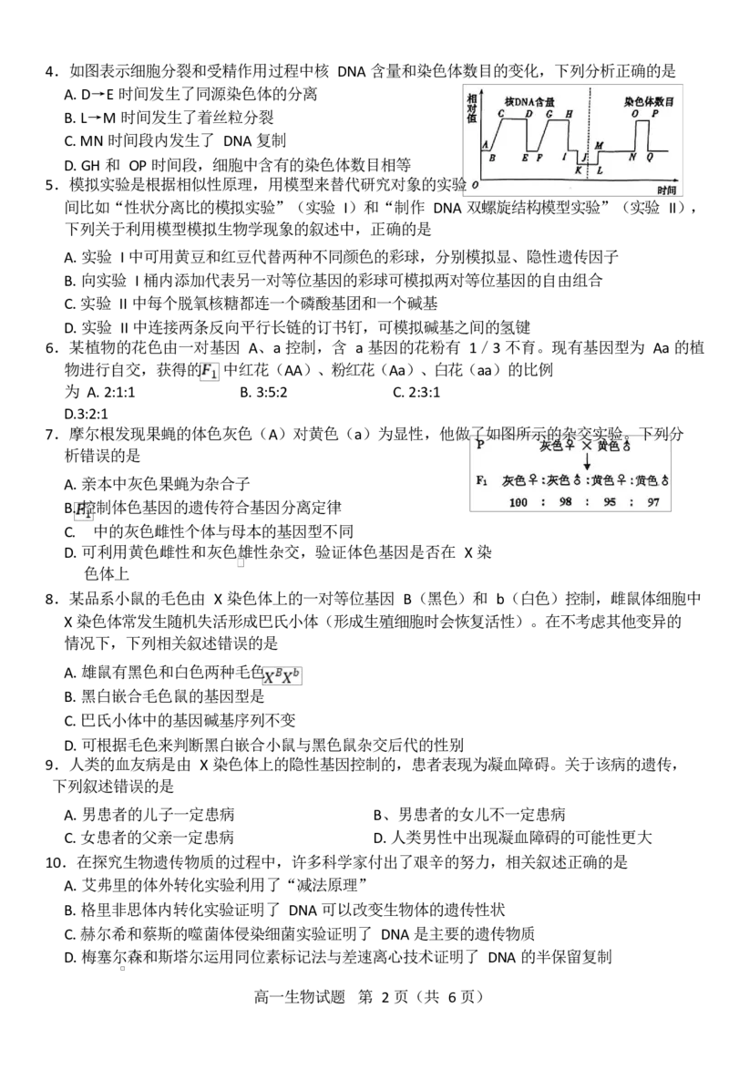 江苏省徐州市2024-2025学年高一下学期期中考试生物试题Word版含答案_2024-2025高一（7-7月题库）_2025年05月试卷_0530江苏省徐州市2024-2025学年高一下学期期中考试