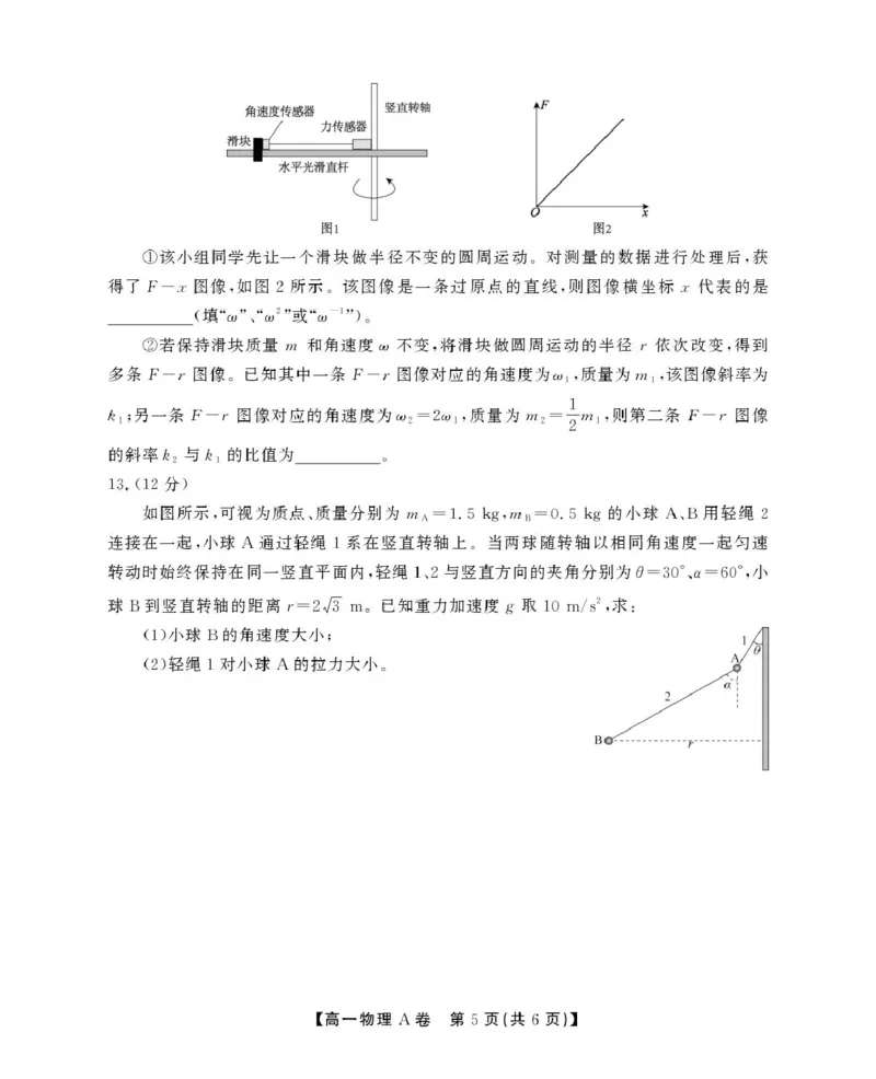 安徽省鼎尖名校2024-2025学年高一下学期5月阶段性检测物理（A）试卷（图片版，含解析）_2024-2025高一（7-7月题库）_2025年6月7.10新增